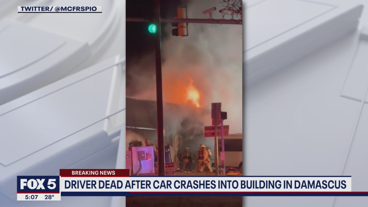 Driver dead after crashing into Damascus building, sparking 2-alarm fire